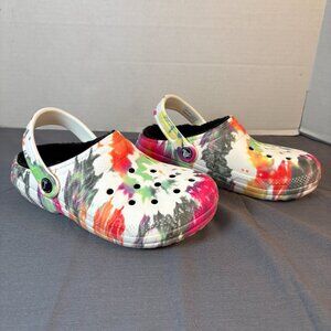 Crocs Classic Lined Tie Dye Clogs Womens 6 / Mens 4 Fur Lined Slip-On Shoes